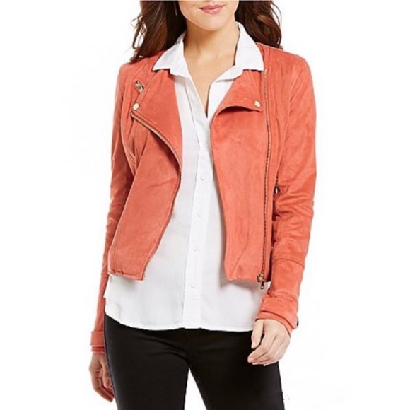 Chelsea & Violet Jackets & Blazers - Chelsea & Violet Coral Moto Faux Suede Jacket